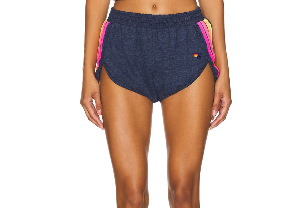 Aviator Nation Navy Shorts with Pink & Yellow Side Stripes